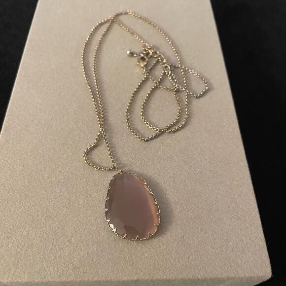 Mauve Tone Stone Slice Gold Tone Pendant Necklace - Picture 3 of 3